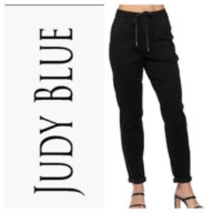 Like New Judy Blue High Waist Jet Black Double Roll Cuff Jogger Jeans Sz 13/31